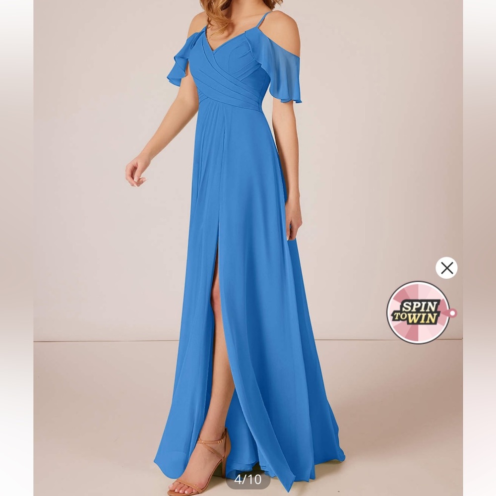 Azazie Dakota A-Line Pleated Chiffon Floor-Length Dress Blue Jay